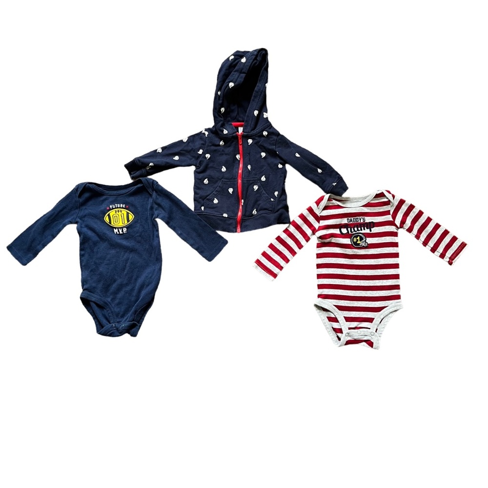 Carter's 3-Piece Set: Two NWOT Long-sleeved Onesies and One Jacket Size 6 Months